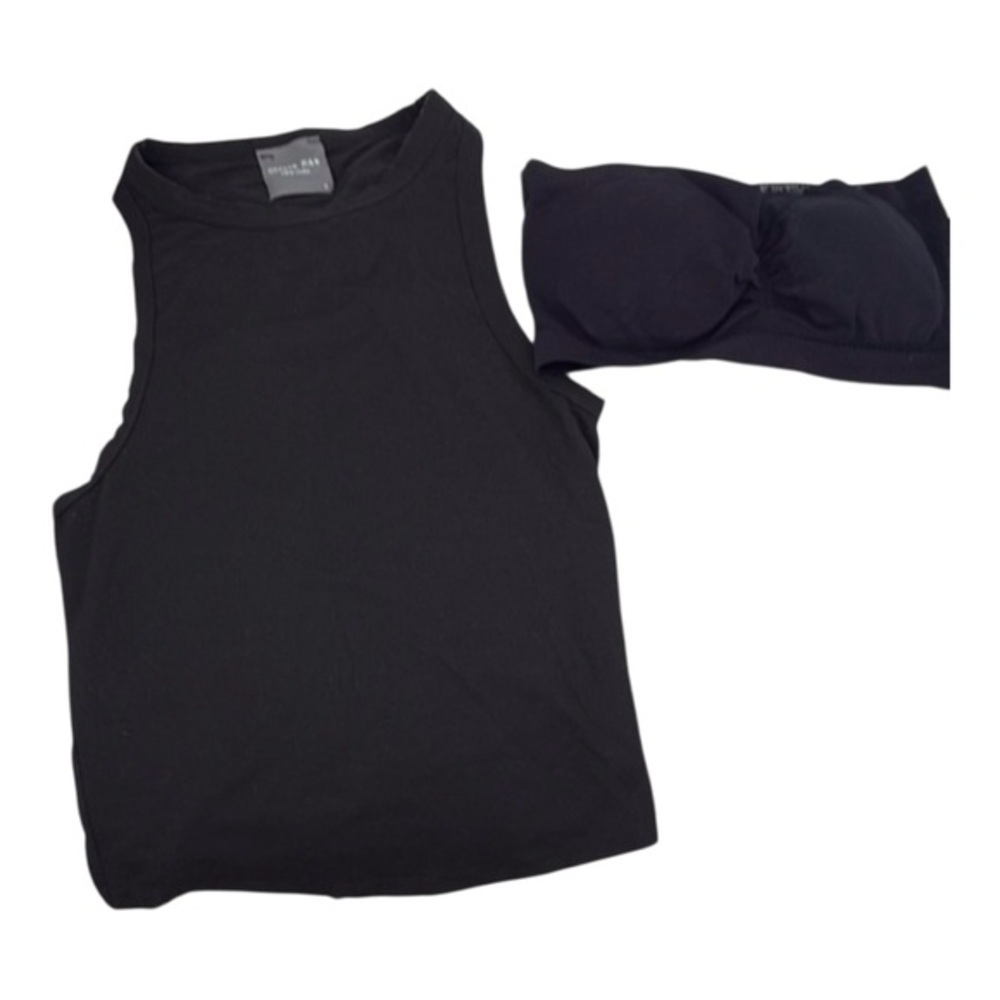 2pc Black Sleeveless Crop Top and Bandeau Set